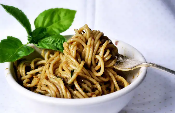 Spaghettoni with Artichoke Pesto and Walnuts