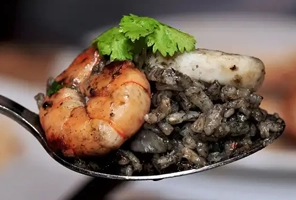 Squid Ink Risotto With Prawns Recipe